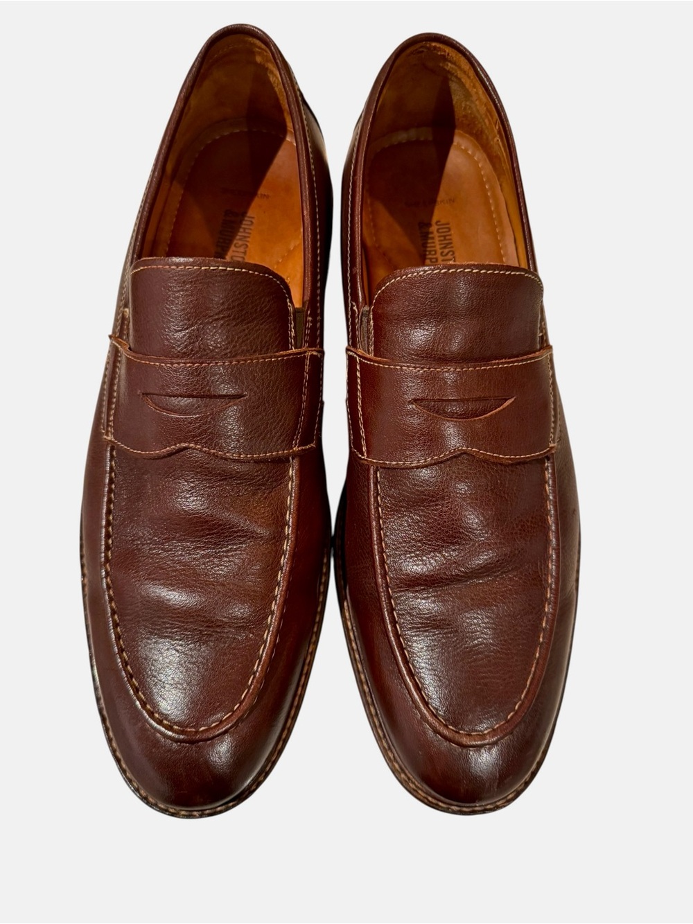 Johnston & Murphy Men's Cognac Leather Classy Penny Loafers, 11M